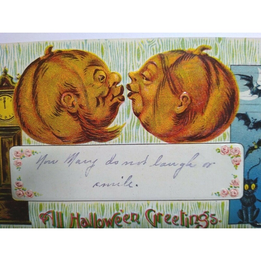 Fantasy Halloween Postcard Gottschalk Kissing Goblins Bats Black Cat Series 2276